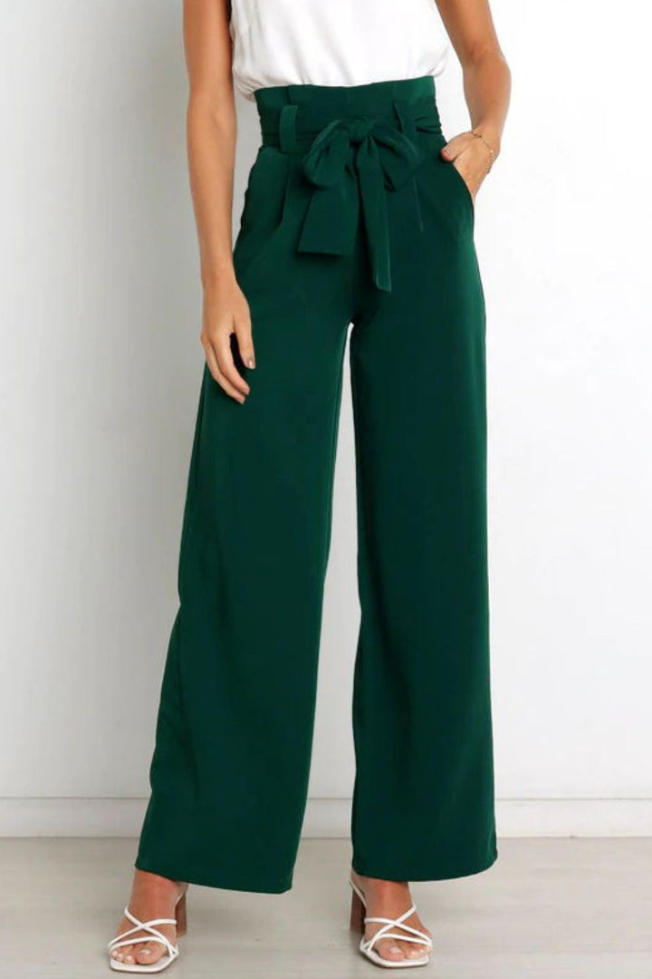 Tie Front Paperbag Wide Leg Pants - Cheeky Chic Boutique