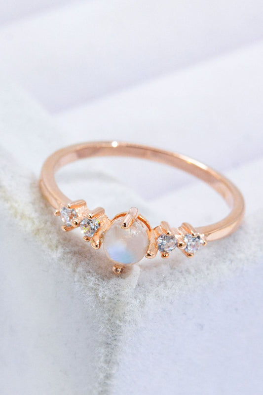 Natural Moonstone and Zircon 18K Rose Gold-Plated Ring - Cheeky Chic Boutique