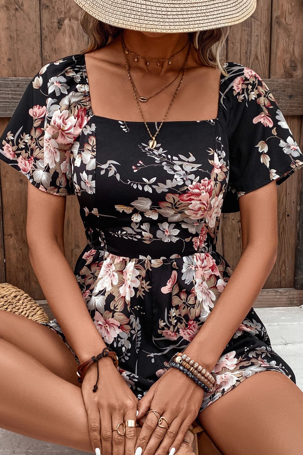 Floral Cutout Tie Back Romper - Cheeky Chic Boutique