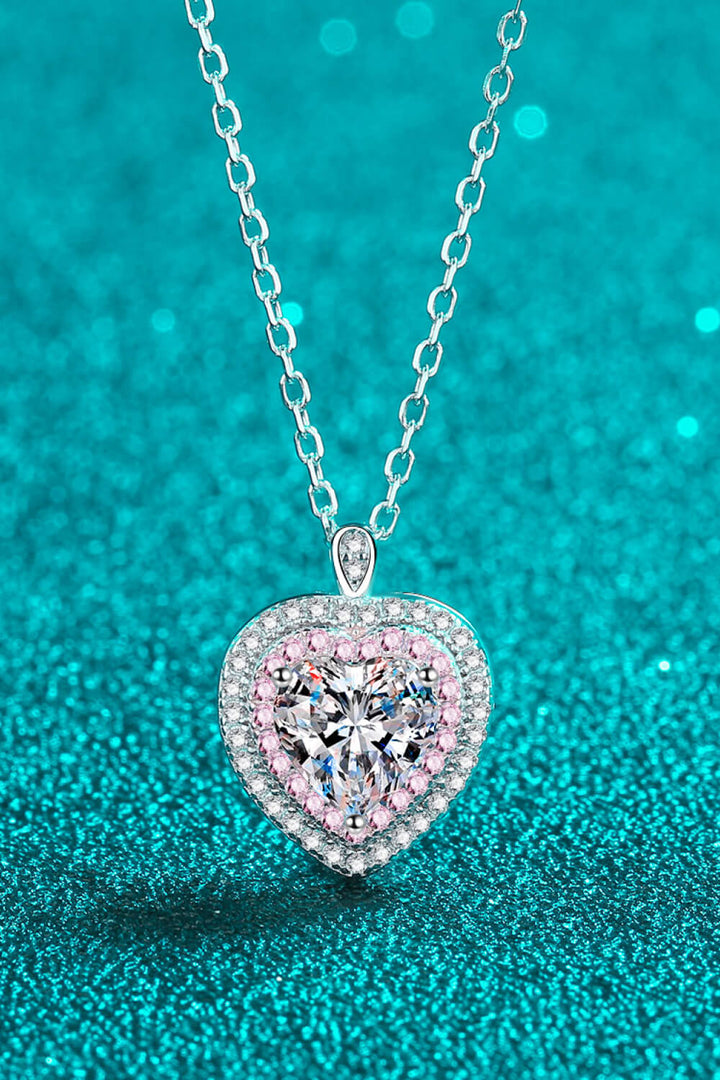 925 Sterling Silver 1 Carat Moissanite Heart Pendant Necklace - Cheeky Chic Boutique