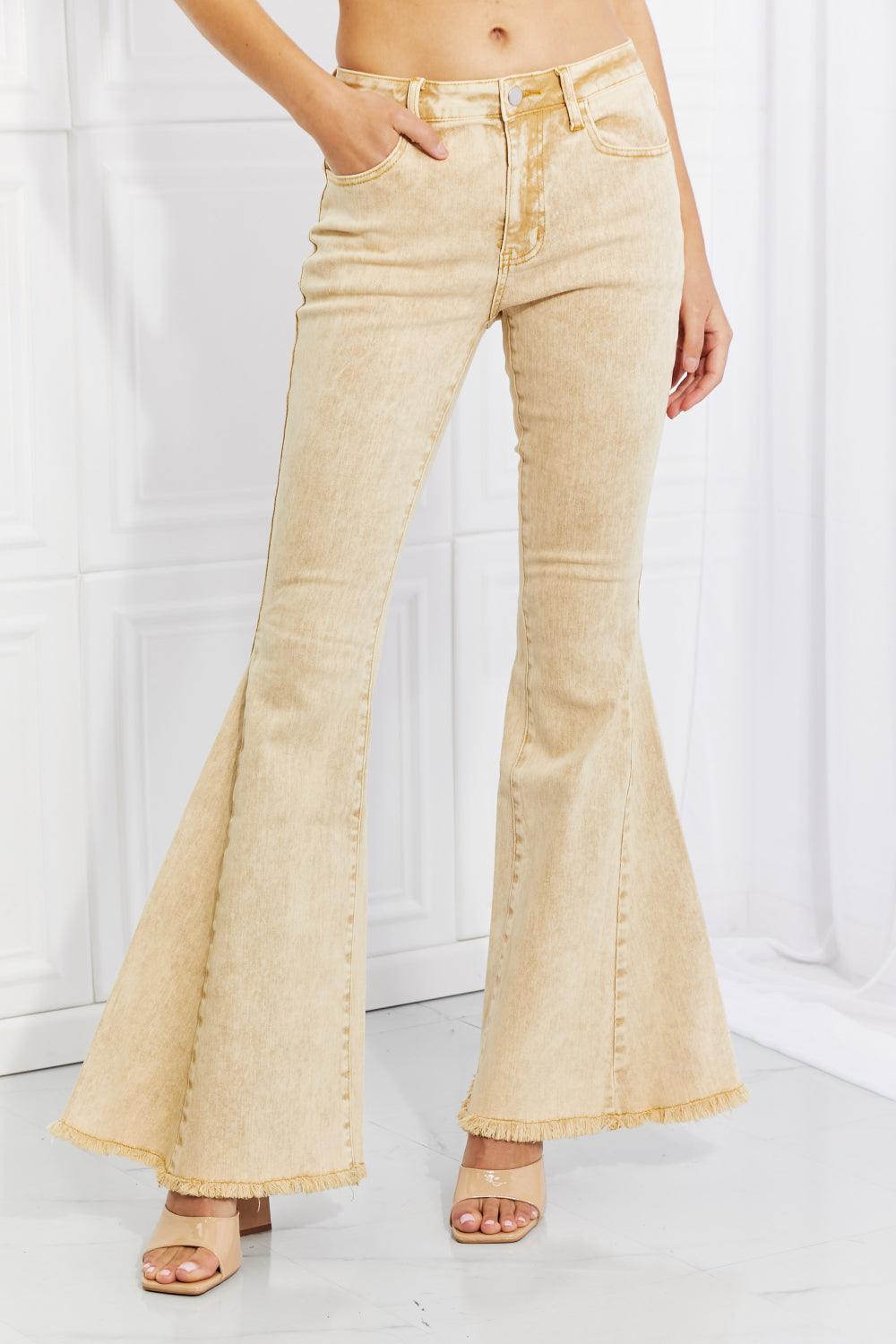 Color Theory Flip Side Fray Hem Bell Bottom Jeans in Yellow - Cheeky Chic Boutique