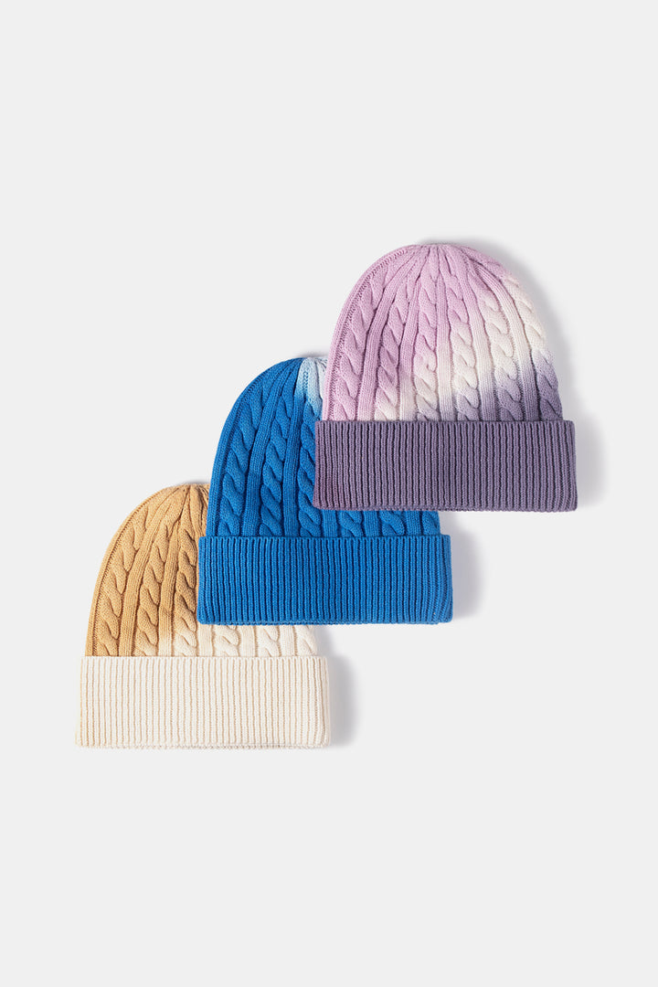Contrast Tie-Dye Cable-Knit Cuffed Beanie - Cheeky Chic Boutique