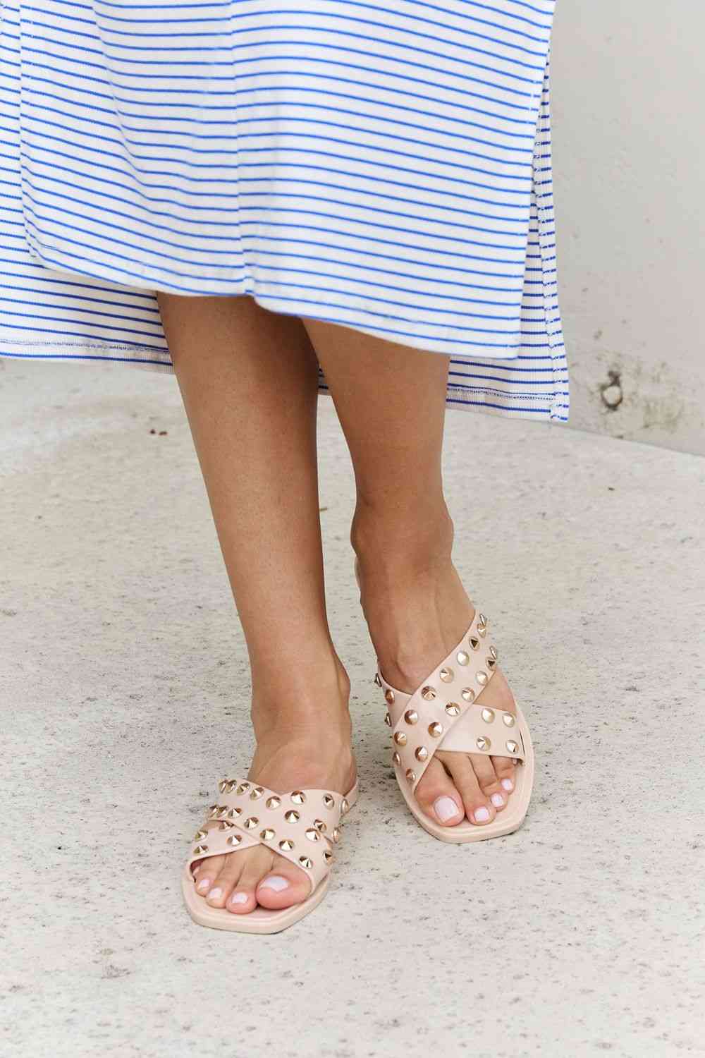 Forever Link Studded Cross Strap Slide Sandal - Cheeky Chic Boutique