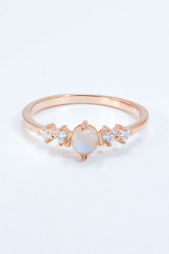 Natural Moonstone and Zircon 18K Rose Gold-Plated Ring - Cheeky Chic Boutique