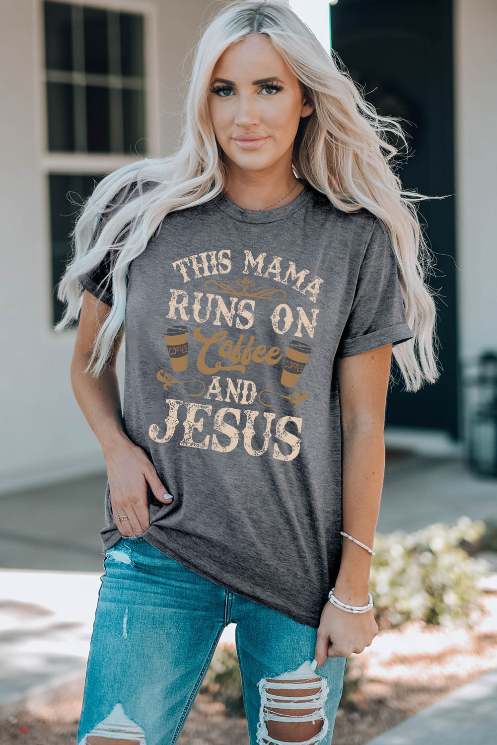 Slogan Graphic Round Neck Tee - Cheeky Chic Boutique