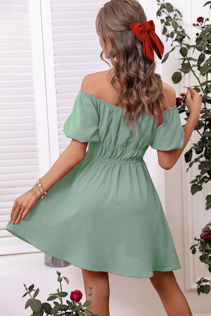 Off-Shoulder A-Line Mini Dress - Cheeky Chic Boutique