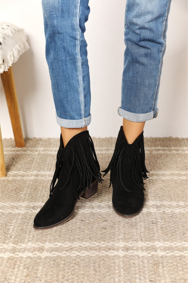 Midnight Cowboy Fringe Ankle Boots - Cheeky Chic Boutique