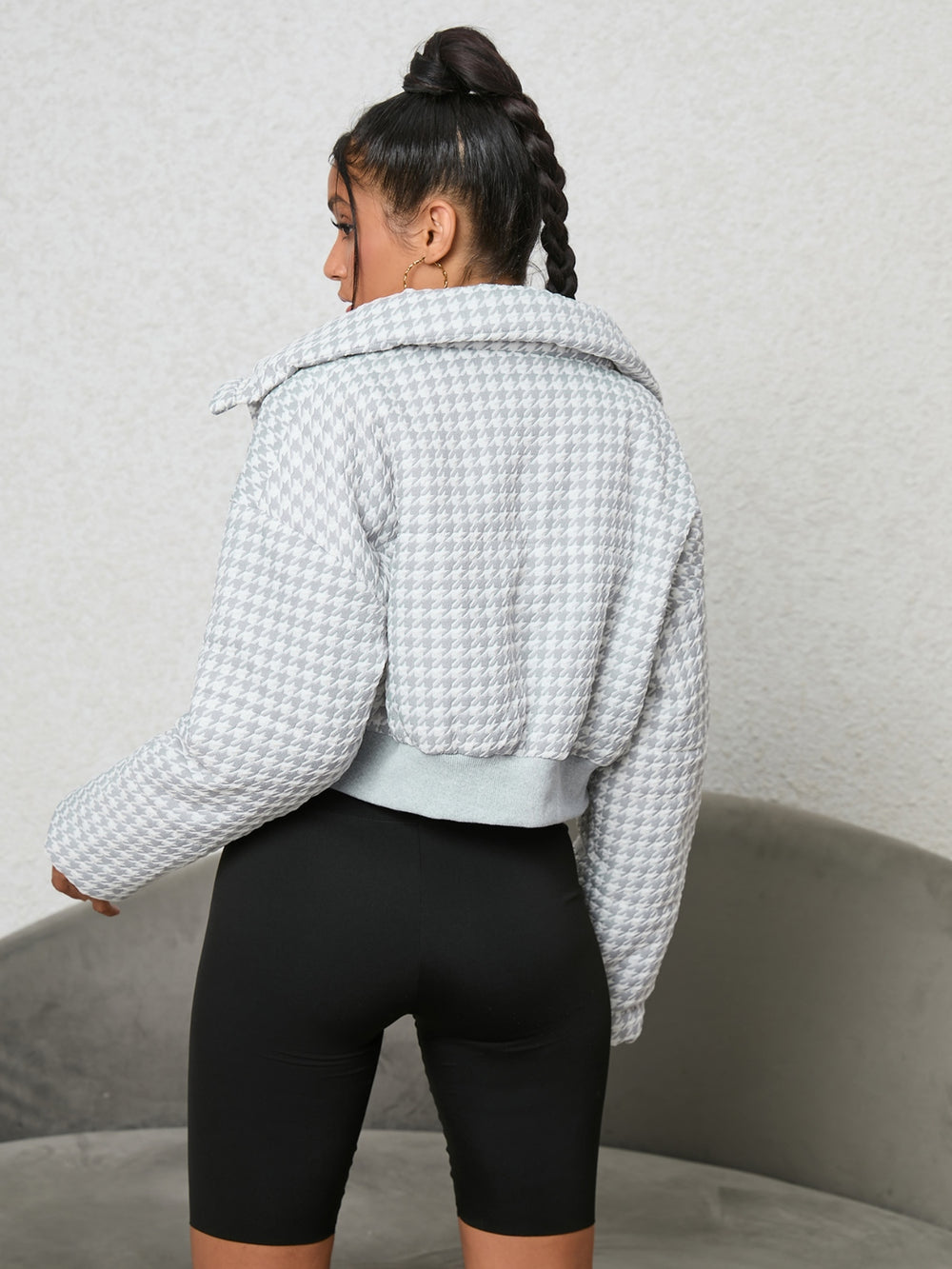 Houndstooth Zip-Up Jacket - Cheeky Chic Boutique