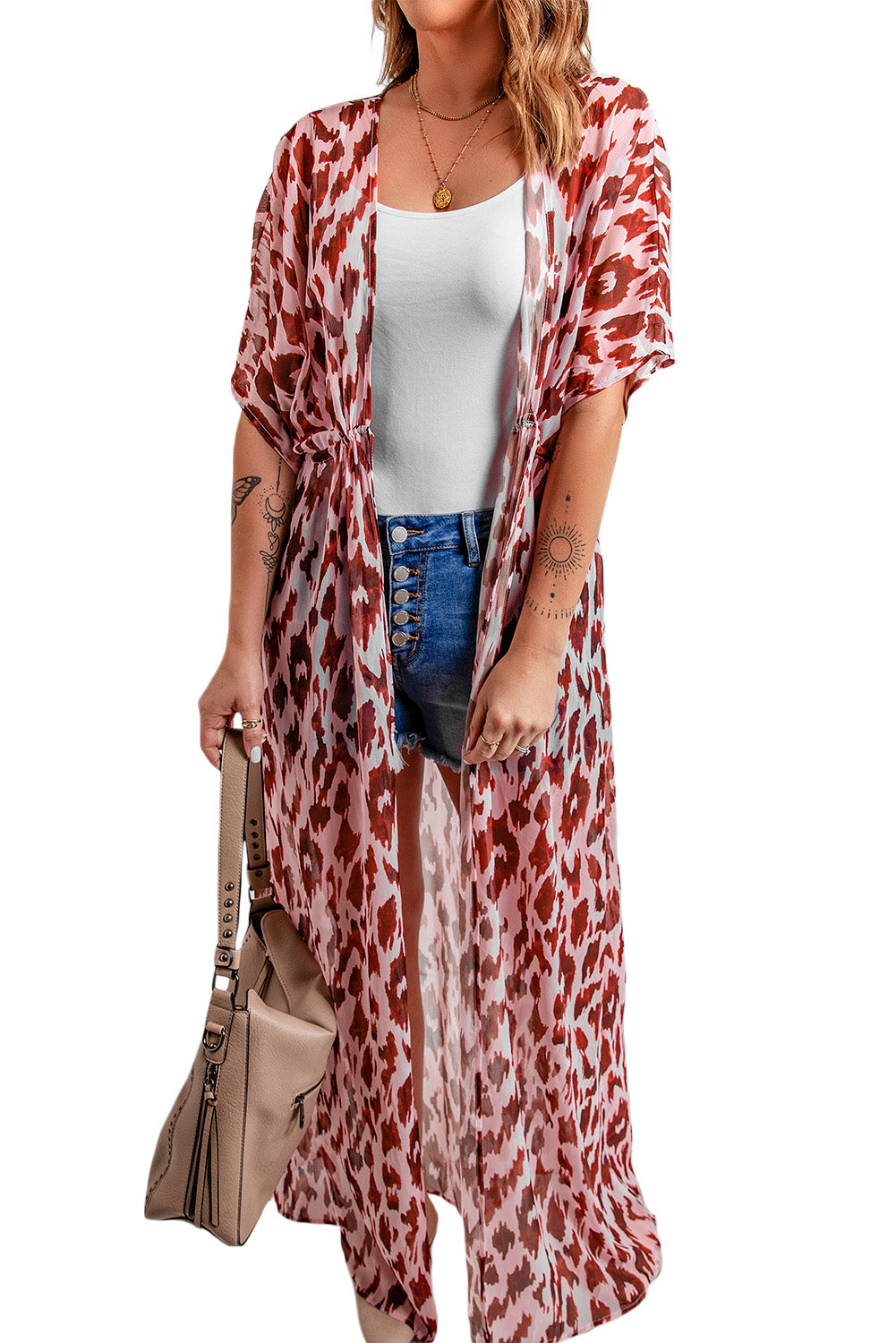 PRE-ORDER Animal Print Half Sleeve Duster Cardigan - Cheeky Chic Boutique