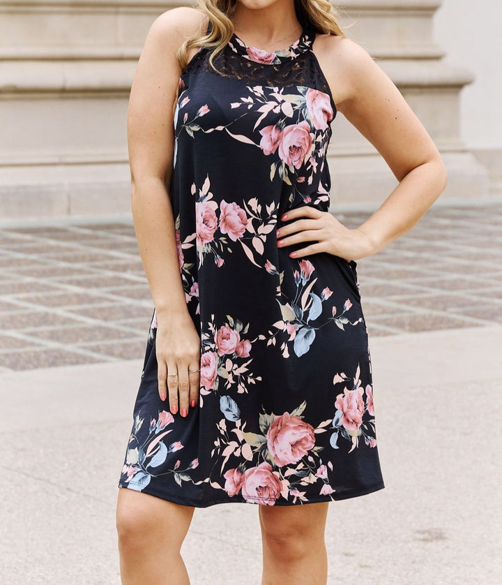 On A Journey Floral Lace Detail Sleeveless Mini Dress - Cheeky Chic Boutique