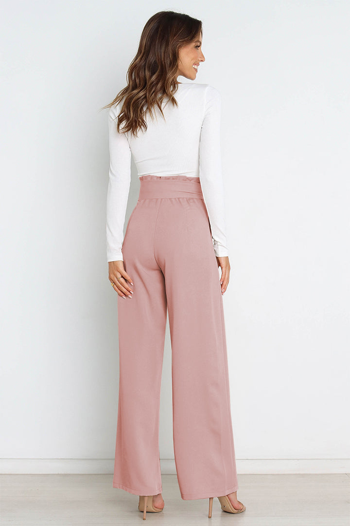 Tie Front Paperbag Wide Leg Pants - Cheeky Chic Boutique