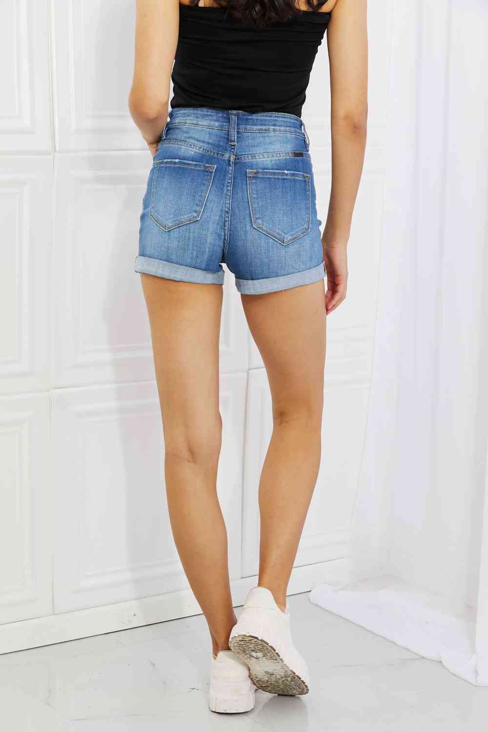 Kancan Full Size High Rise Medium Stone Wash Denim Shorts - Cheeky Chic Boutique