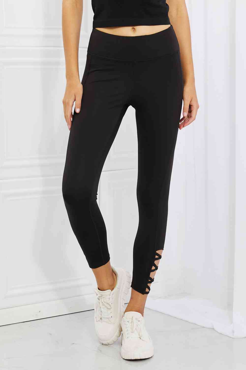 Yelete Ready For Action Full Size Ankle Cutout Active Leggings in Black - Cheeky Chic Boutique