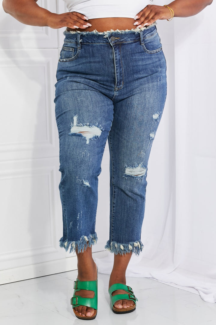 RISEN Full Size Undone Chic Straight Leg Jeans - Cheeky Chic Boutique