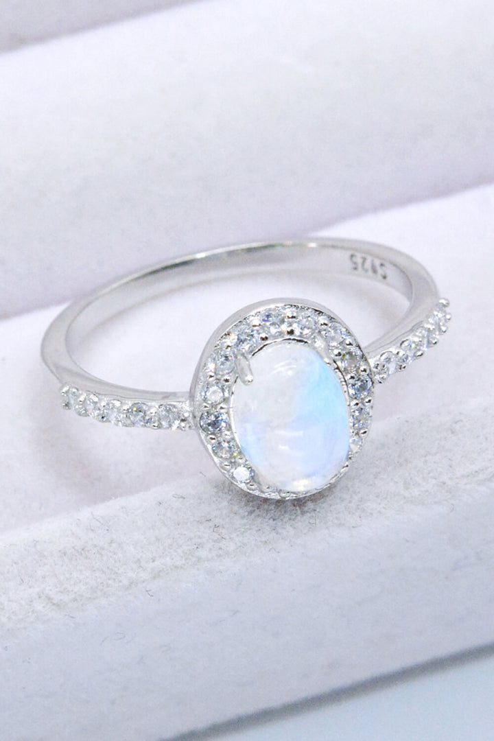 925 Sterling Silver Natural Moonstone Halo Ring - Cheeky Chic Boutique