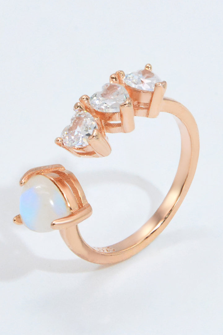 Natural Moonstone and Zircon Heart Open Ring - Cheeky Chic Boutique