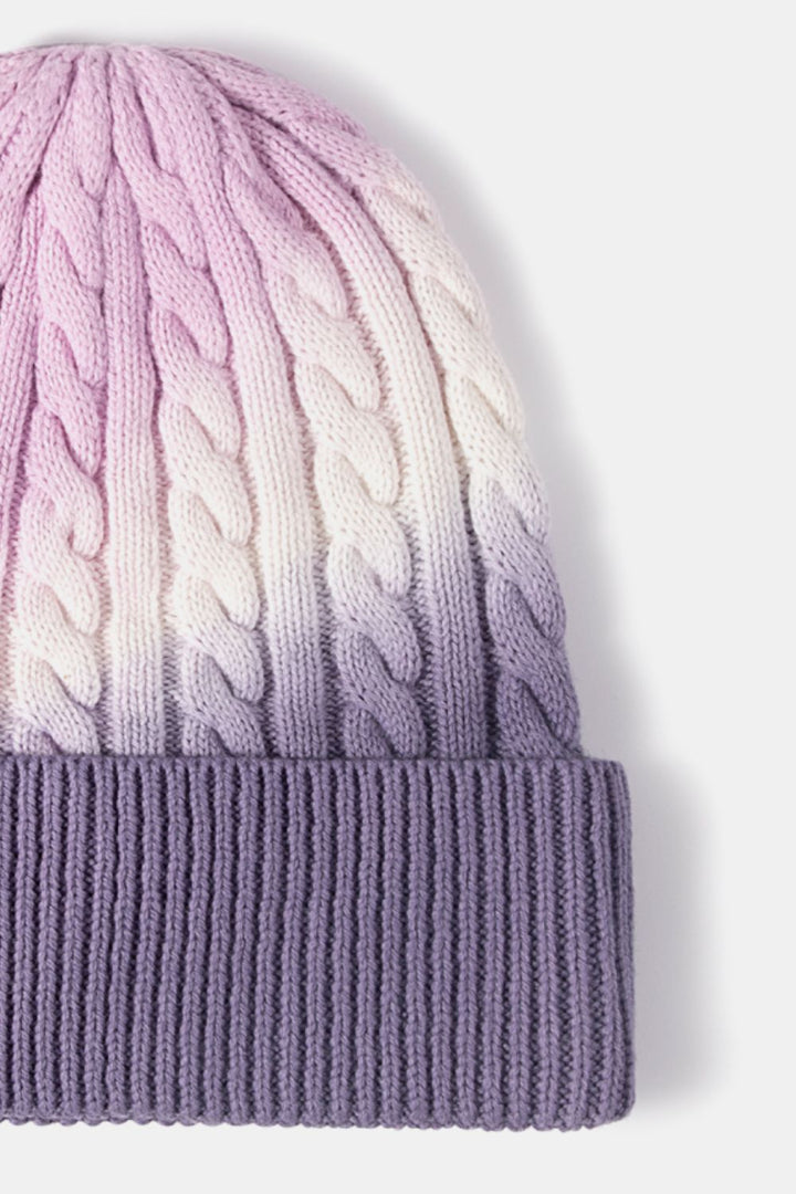 Contrast Tie-Dye Cable-Knit Cuffed Beanie - Cheeky Chic Boutique