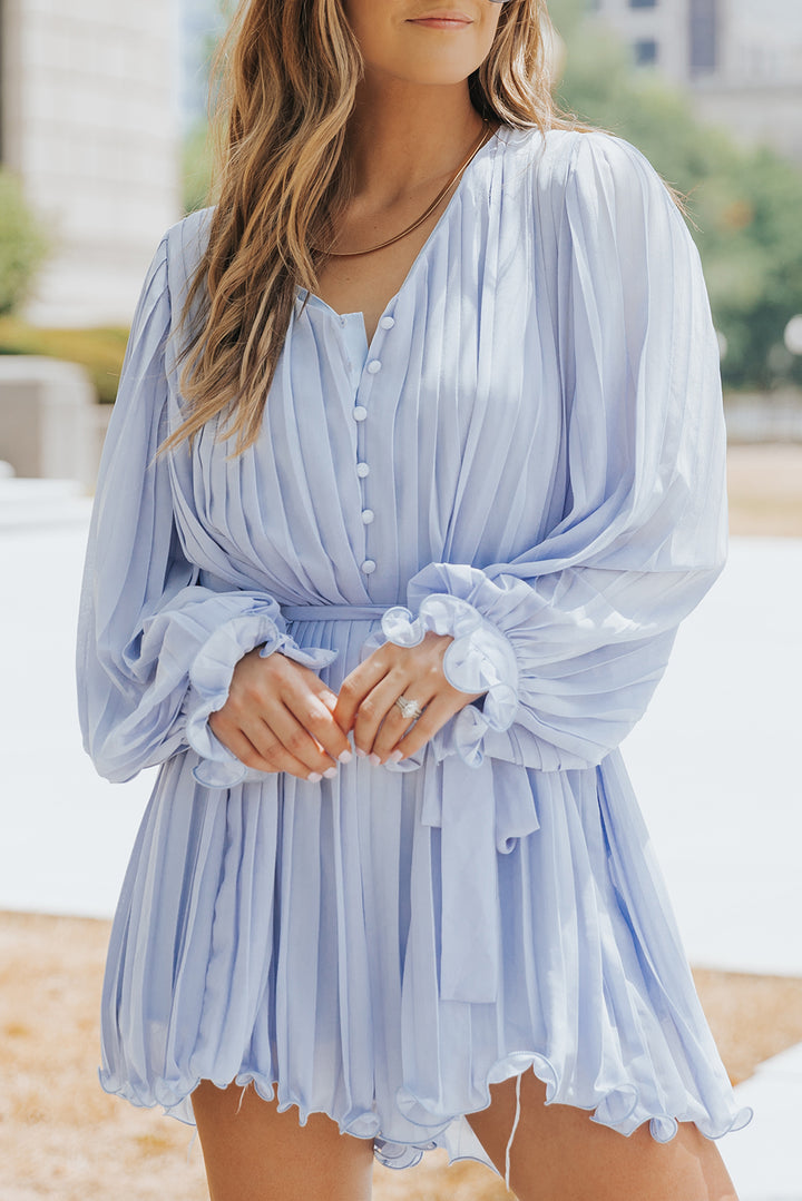 PRE-ORDER Pleated Button Front Flounce Sleeve Romper - Cheeky Chic Boutique