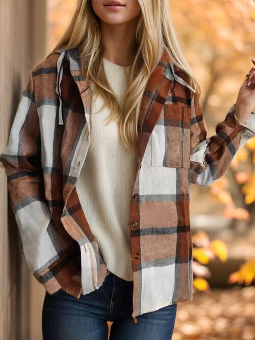 Toasted Plaid Hooded Shacket - Cheeky Chic Boutique