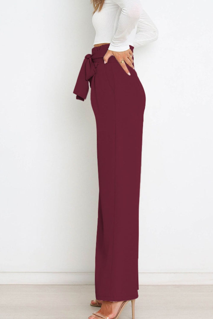 Tie Front Paperbag Wide Leg Pants - Cheeky Chic Boutique