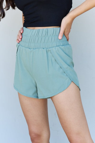 Ninexis Stay Active High Waistband Active Shorts in Pastel Blue - Cheeky Chic Boutique
