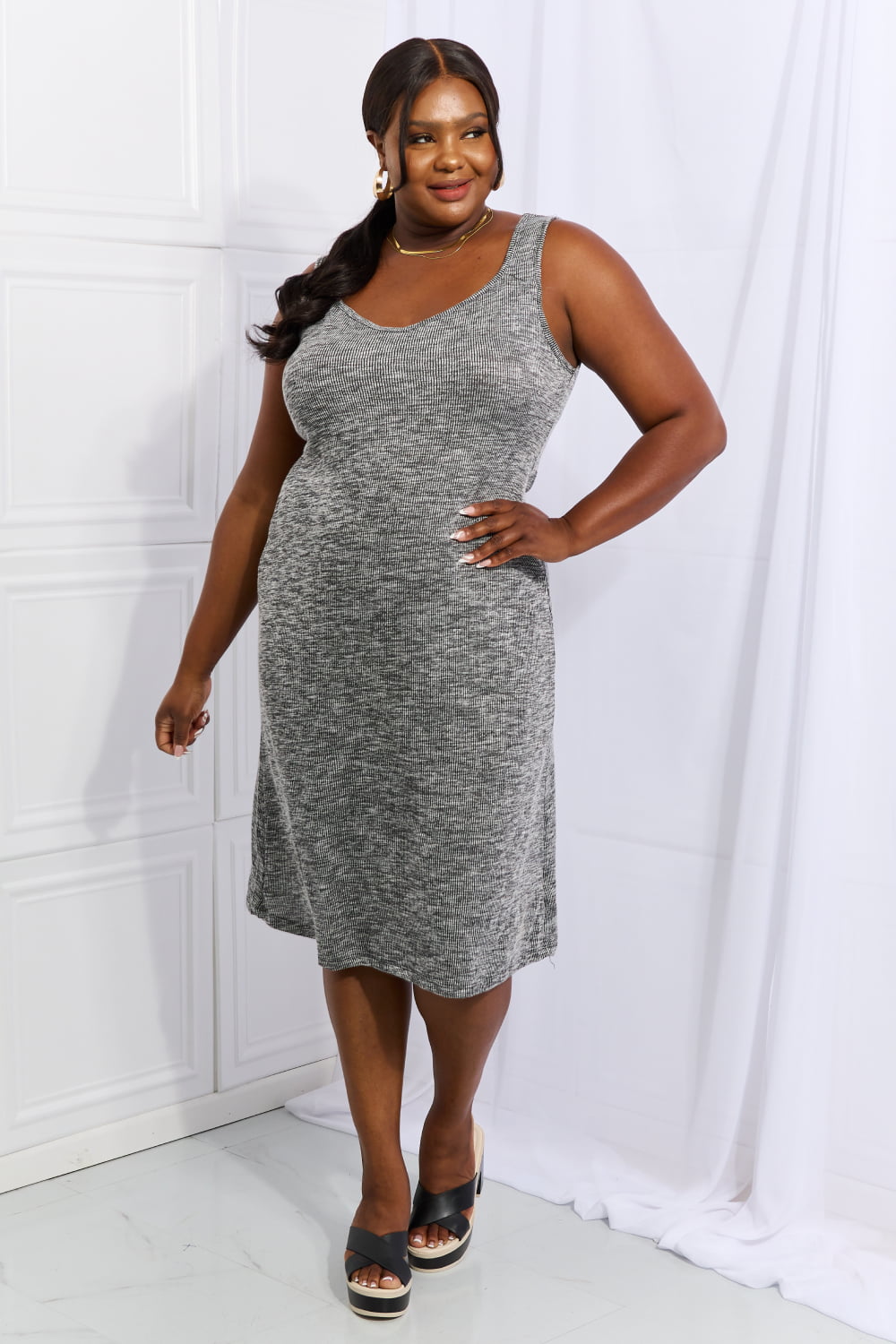 Meet Me Halfway Charcoal Midi Dress - Cheeky Chic Boutique
