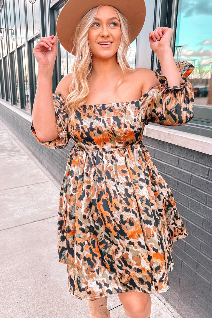 Printed Off-Shoulder Smocked Dress - Cheeky Chic Boutique