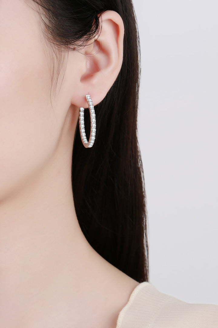 Moissanite Rhodium-Plated Hoop Earrings - Cheeky Chic Boutique