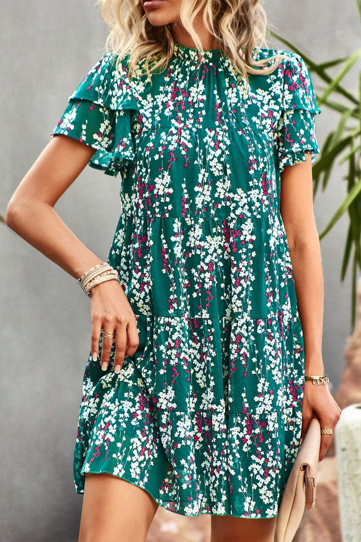 Floral Layered Flutter Sleeve Dress - Cheeky Chic Boutique