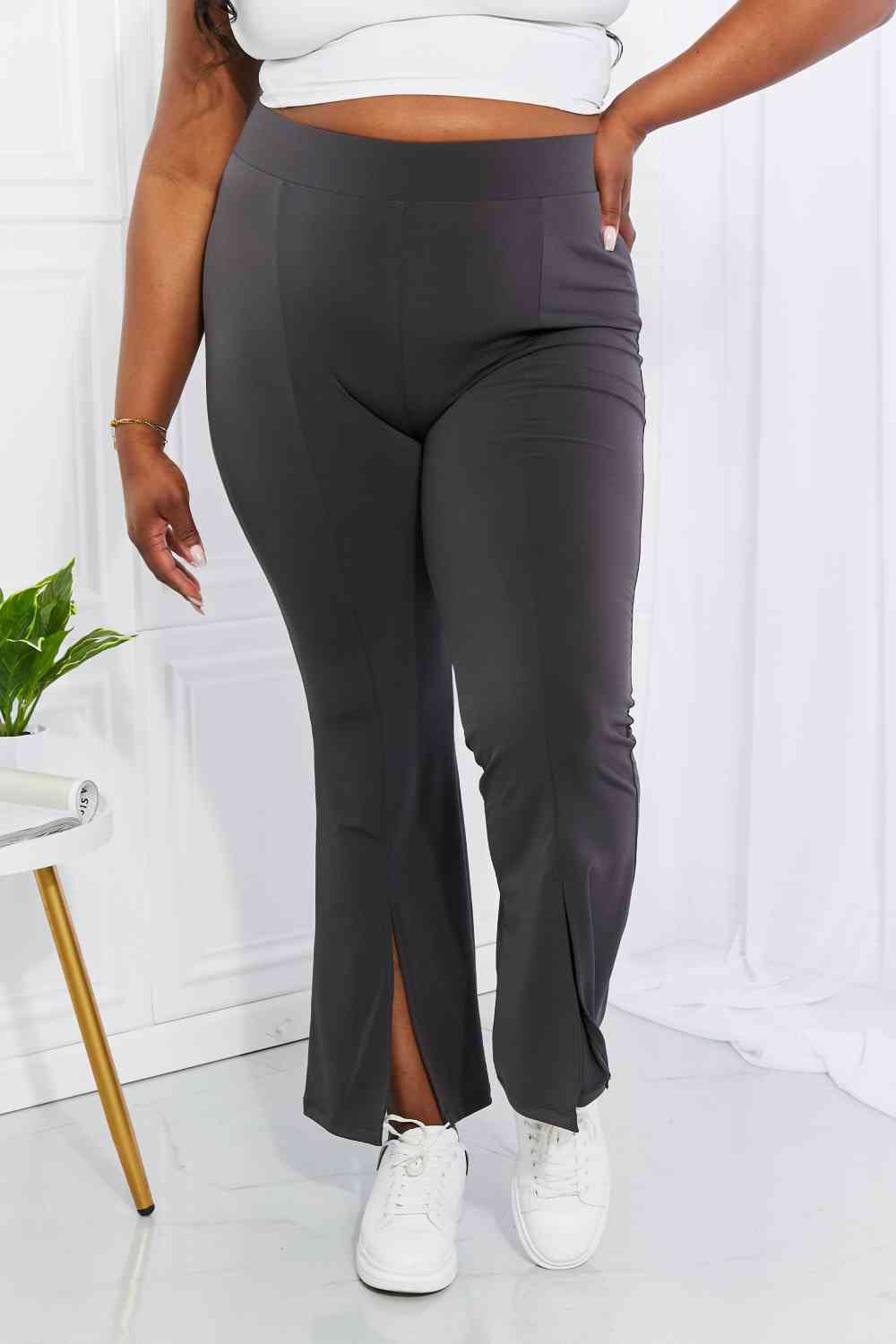 Zenana Full Size First Class High Rise Slit Flare Pants - Cheeky Chic Boutique