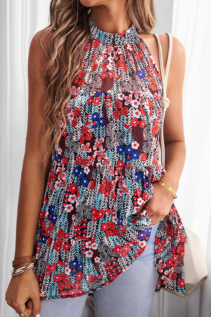 Floral Tied Grecian Neck Tank - Cheeky Chic Boutique