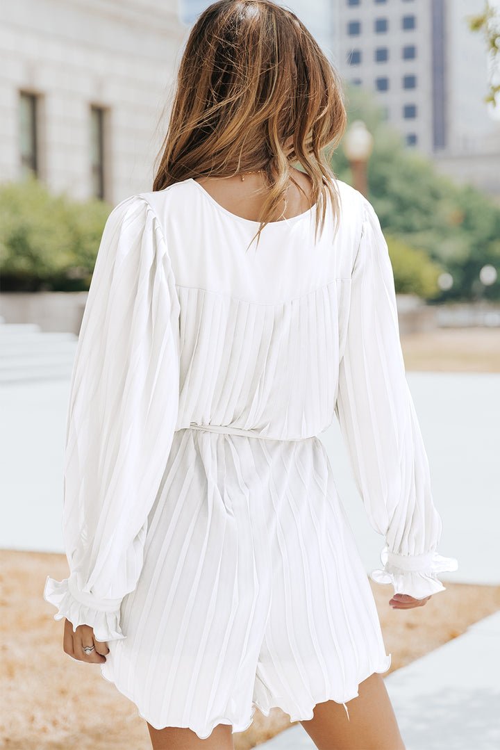 PRE-ORDER Pleated Button Front Flounce Sleeve Romper - Cheeky Chic Boutique