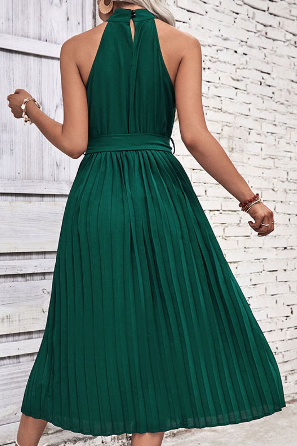 Tie Belt Pleated Midi Dress - Cheeky Chic Boutique