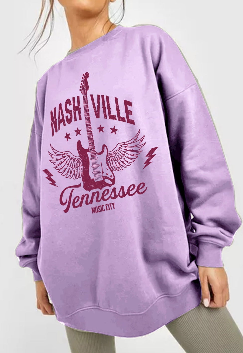 Simply Love Full Size NASHVILLE TENNESSEE MUSIC CITY Graphic Sweatshirt - Cheeky Chic Boutique