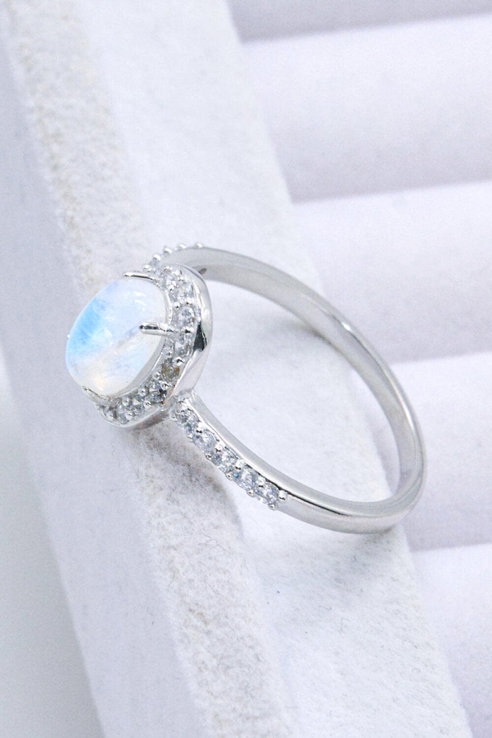 925 Sterling Silver Natural Moonstone Halo Ring - Cheeky Chic Boutique