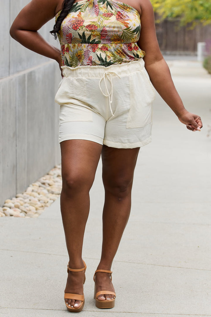 Culture Code Full Size High Waisted Paper bag Shorts in New Ivory - Cheeky Chic Boutique