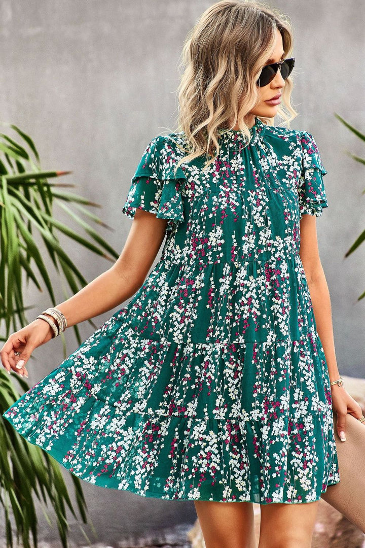 Floral Layered Flutter Sleeve Dress - Cheeky Chic Boutique