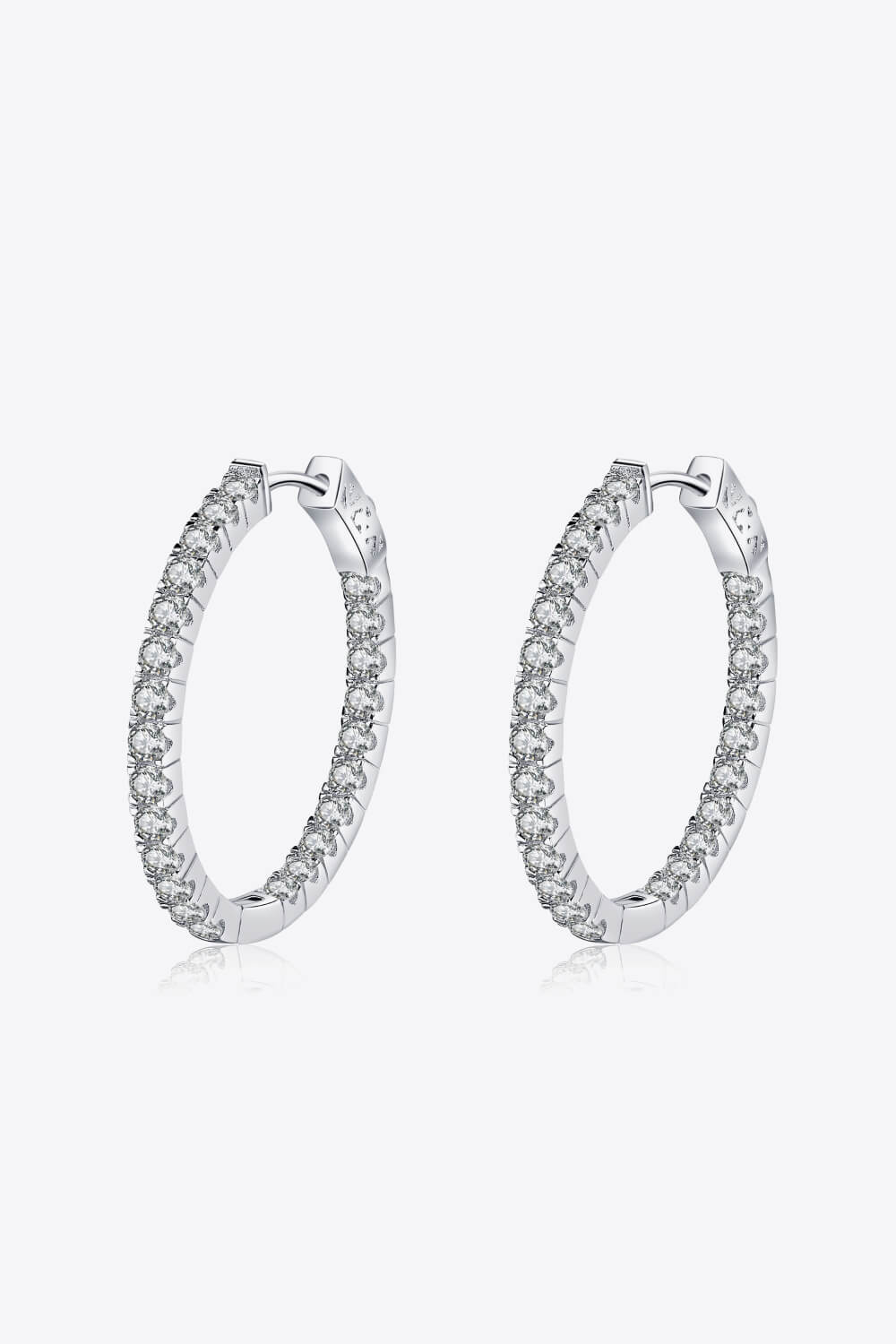 Moissanite Rhodium-Plated Hoop Earrings - Cheeky Chic Boutique