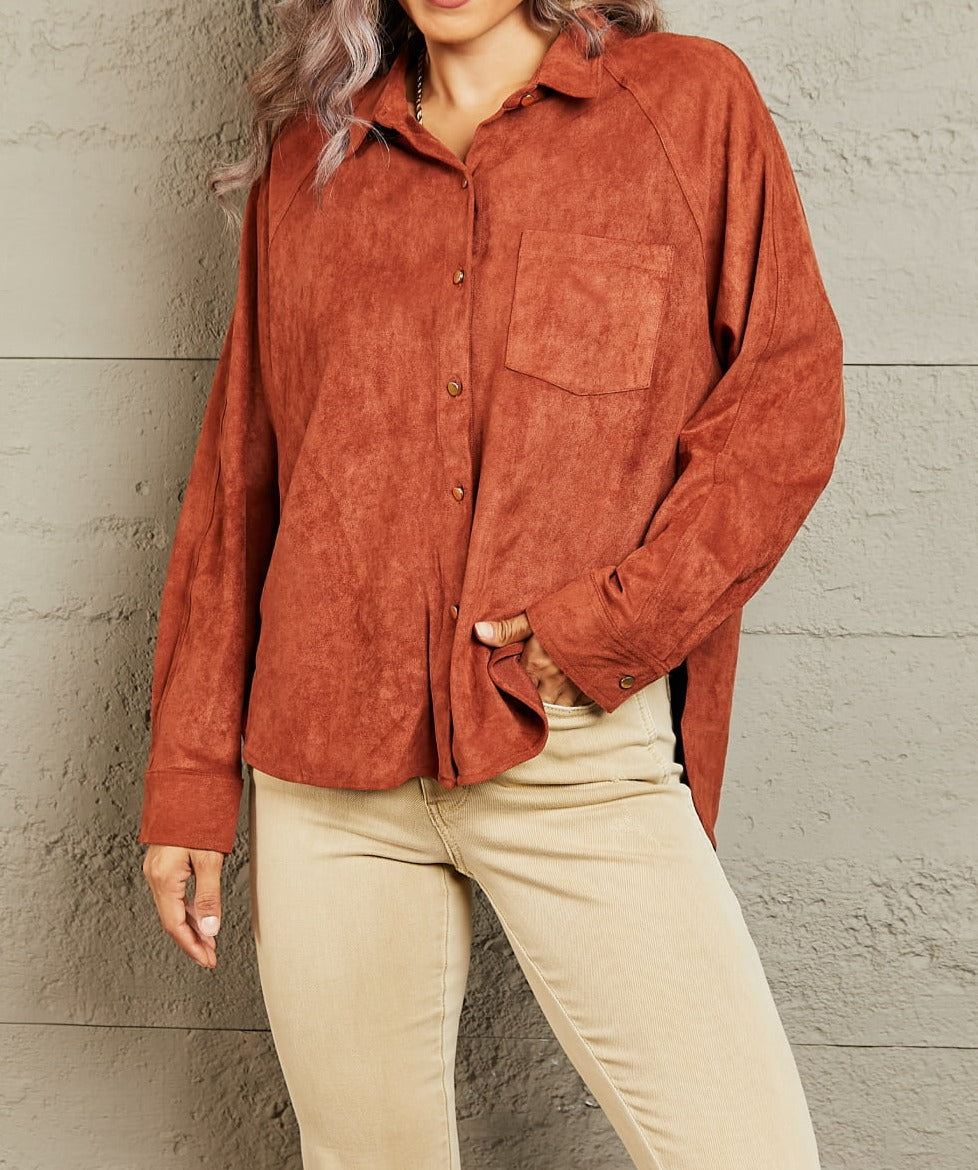 Impressive Vibe Suede Button Down Shirt - Cheeky Chic Boutique
