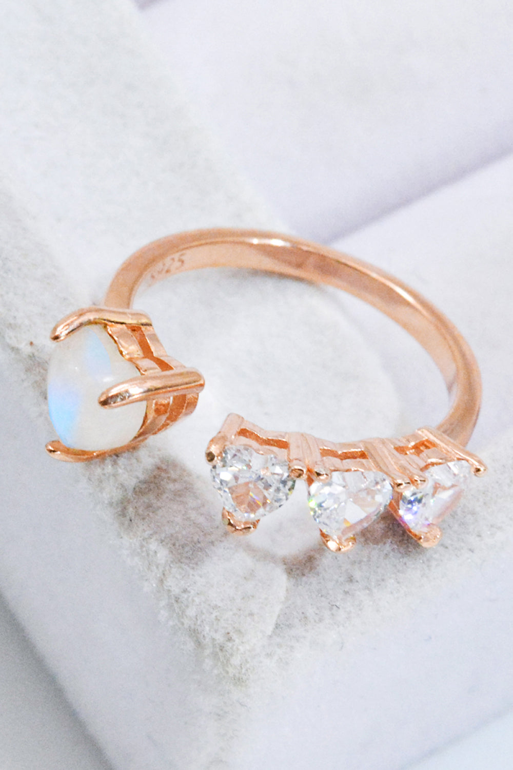 Natural Moonstone and Zircon Heart Open Ring - Cheeky Chic Boutique