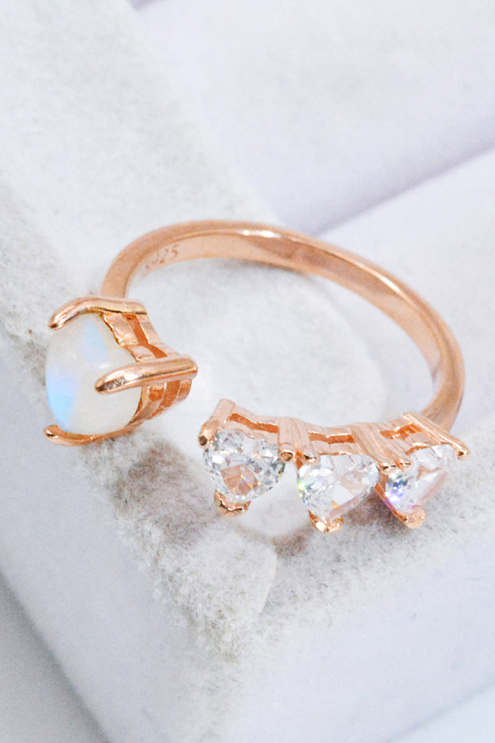 Natural Moonstone and Zircon Heart Open Ring - Cheeky Chic Boutique