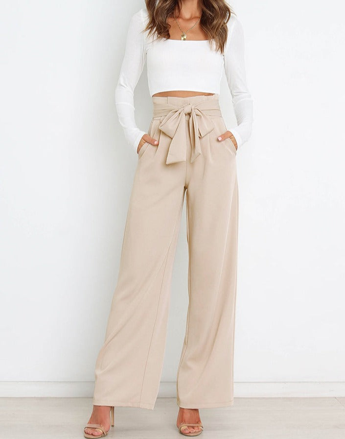 Tie Front Paperbag Wide Leg Pants - Cheeky Chic Boutique