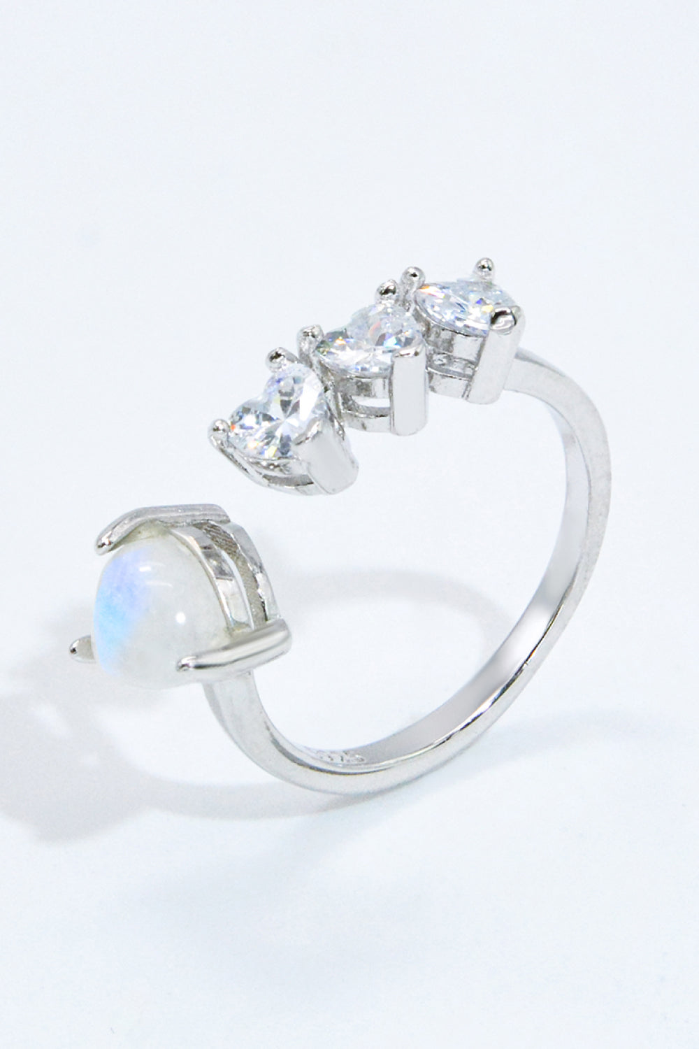 Natural Moonstone and Zircon Heart Open Ring - Cheeky Chic Boutique
