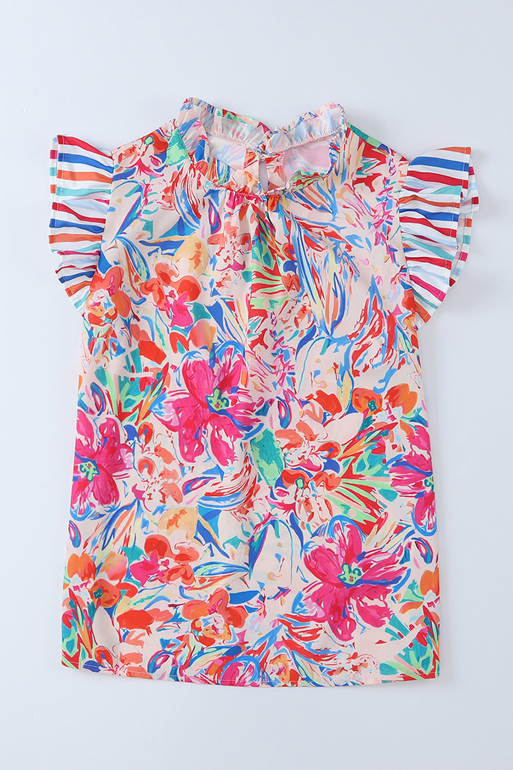 Floral Round Neck Butterfly Sleeve Blouse - Cheeky Chic Boutique