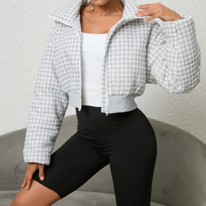 Houndstooth Zip-Up Jacket - Cheeky Chic Boutique