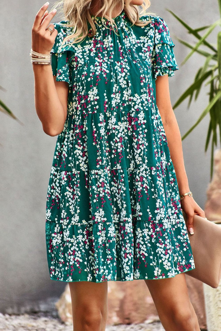 Floral Layered Flutter Sleeve Dress - Cheeky Chic Boutique
