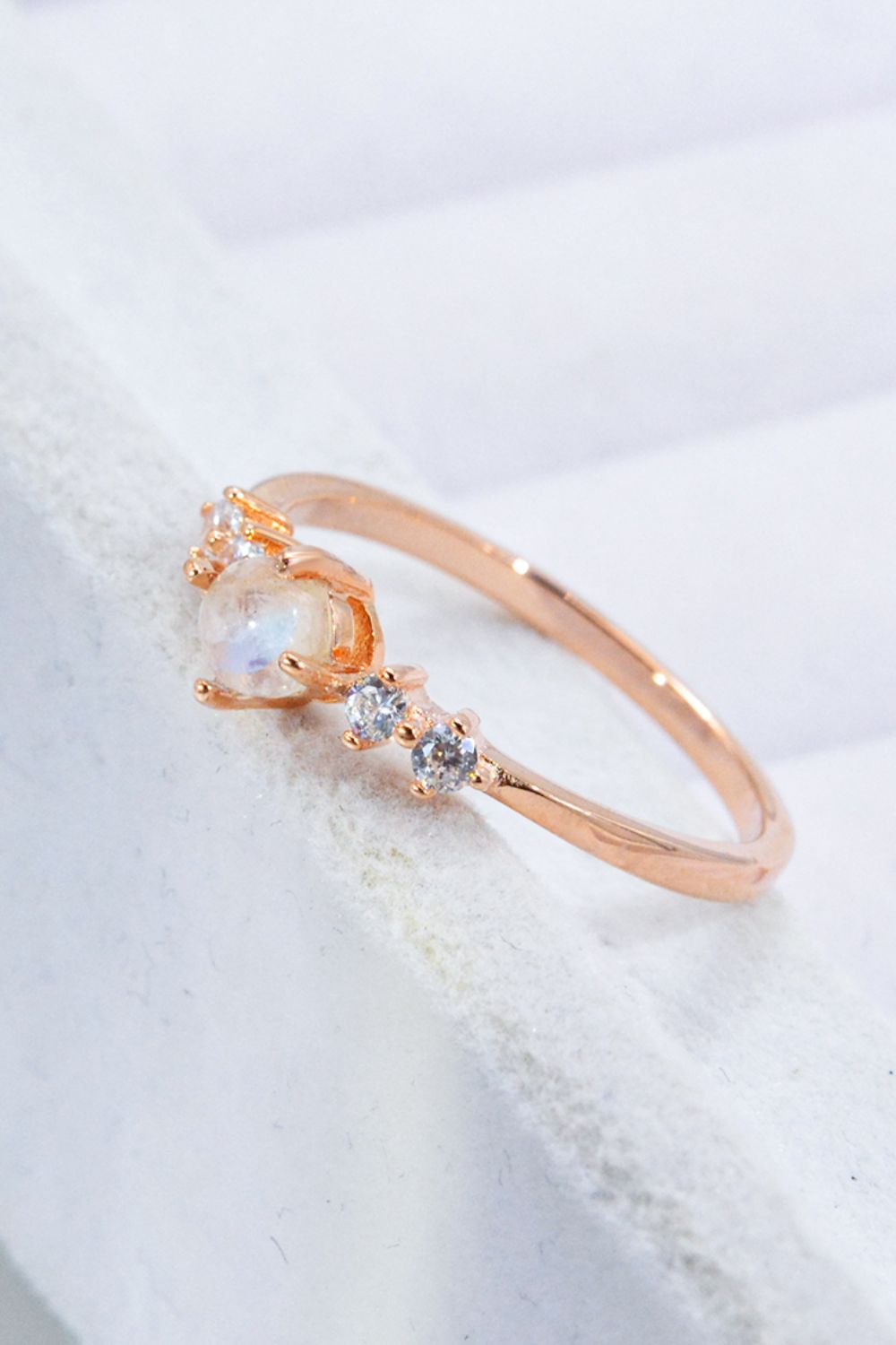 Natural Moonstone and Zircon 18K Rose Gold-Plated Ring - Cheeky Chic Boutique