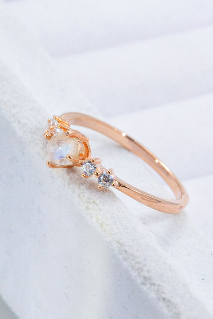 Natural Moonstone and Zircon 18K Rose Gold-Plated Ring - Cheeky Chic Boutique