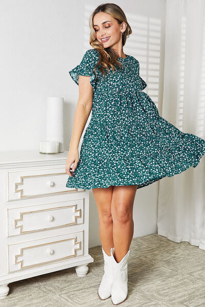 Double Take Short Flounce Sleeve Tiered Dress - Cheeky Chic Boutique