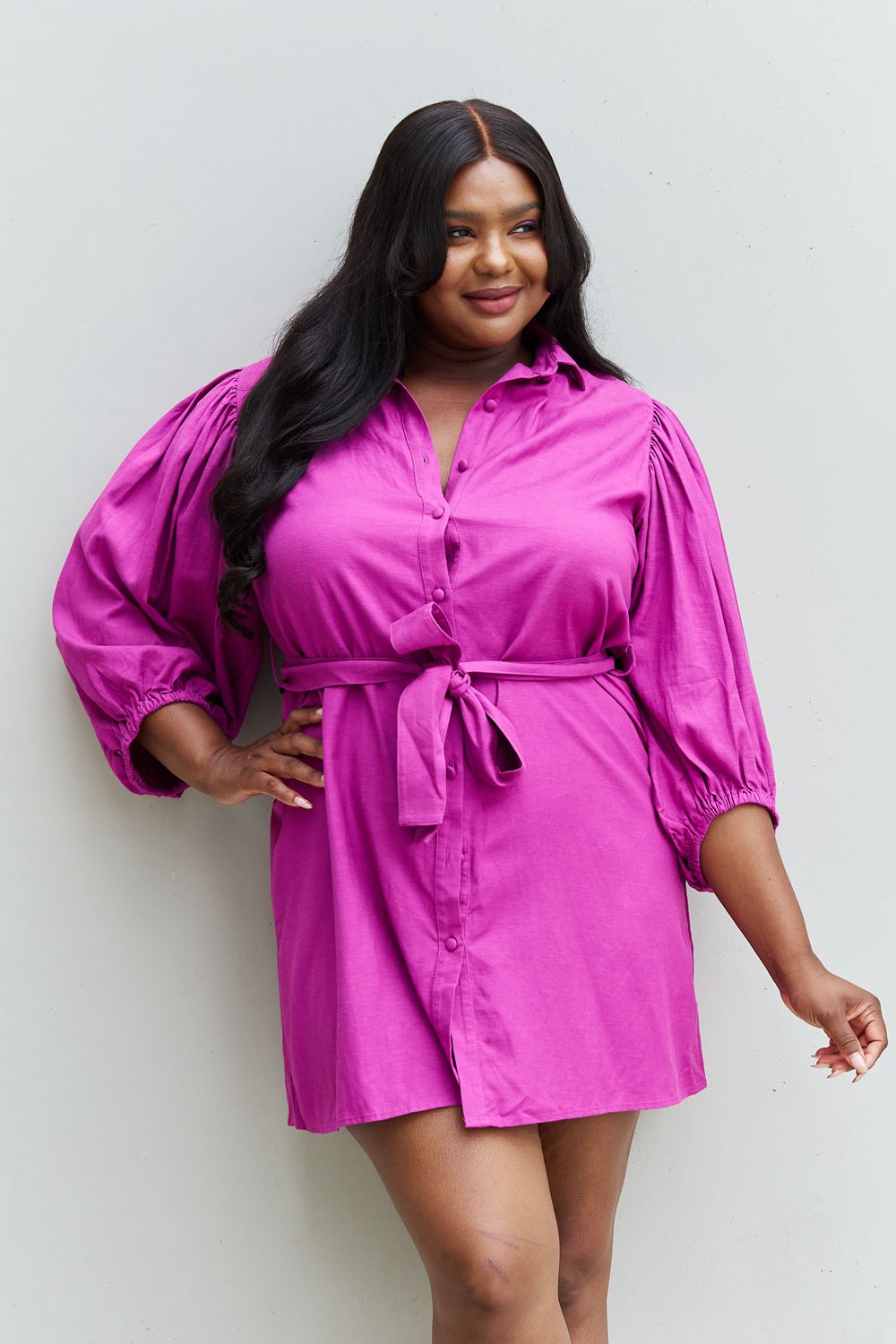 Hello Darling Half Sleeve Belted Mini Dress in Magenta - Cheeky Chic Boutique